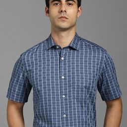 Louis Philippe Checked Short Sleeves Pure Cotton Formal Shirt-image-58