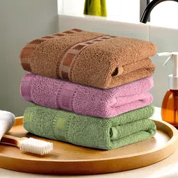 Kuber Industries Green & Pink 3 Pieces Cotton 225 GSM Anti Bacterial Face Towels-90