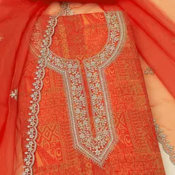 Soch Ethnic Motifs Printed Organza Unstitched Dress Material-5