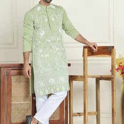 Jompers Men Floral Embroidered Regular Thread Work Kurta with Pyjamas-picture-2