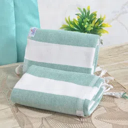 FABINALIV Green & White 2 Striped Cotton 225 GSM Bath Towel-image-38
