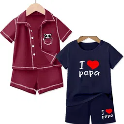 MITANSH Kids Pack Of 2 Printed Shorts Sleeves Shirt With Shorts & T-Shirt-4