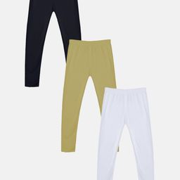 KiddoPanti Girls Pack Of 3 Knitted Ankle-Length Leggings-41