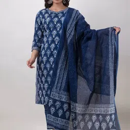 Anouk Rustic Ethnic Motifs Printed Round Neck Straight Kurta with Trousers & Dupatta-picture-39