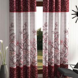Aura Maroon & White 2 Pieces Floral Printed Door Curtains-image-72