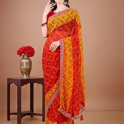 Panzora Bandhani Poly Georgette Bandhani Saree-image-13