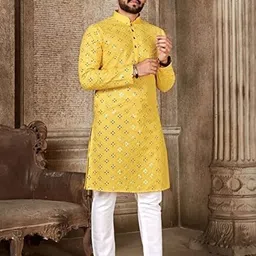 Men Printed A-line Kurta (Yellow)-picture-25