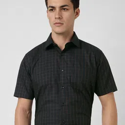 Van Heusen Men Regular Fit Spread Collar Grid Tattersall Checked Cotton Formal Shirt-image-34