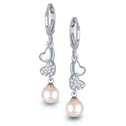 DIVASTRI Rhodium-Plated Cubic Zirconia Studded Heart Shaped Hoop Earrings-3