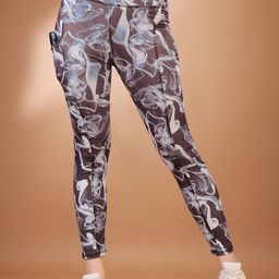 POOJARAN SAREE Printed High Rise Elastic Waist Yoga Tights With Pocket-image-49