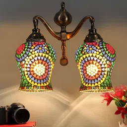 Devansh Red & Blue Textured Metal Traditional Wall Lamp-9