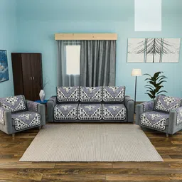 RUBOXA Grey & White Cotton Sofa Cover With Arms-image-31