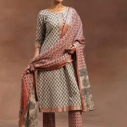 Libas Floral Printed Pure Cotton staight Kurta with Trousers & Dupatta-image-30