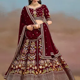 ETHNIC PLUS Embroidered Sequinned Semi-Stitched Georgette Lehenga & Blouse With Dupatta-image-70