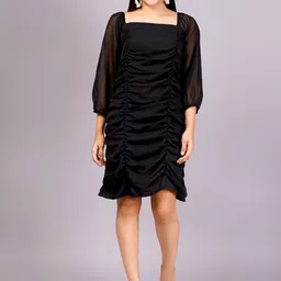 HIGHLIGHT FASHION EXPORT Puff Sleeve Georgette Sheath Dress-image-64