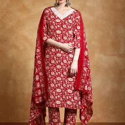 Varanga Women Floral Printed V Neck Kurta Set With Dupatta-44
