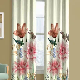 Steve & Anderson Aura White & Brown 2 Pieces Floral Printed Door Curtains (7 Feet)-14