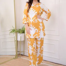 KALINI Ikkat Floral Printed Round Neck Top With Trousers Co-Ords-picture-37