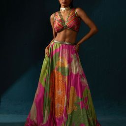 Basil leaf Printed Satin Made to Measure Lehenga & Blouse With Dupatta-picture-15