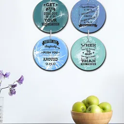 OLIVE TREE 4-Pcs Blue & Black Printed Wooden Wall Hangings-image-93