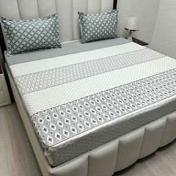 Pure Decor Lifestyle Grey Printed Pure Cotton 380 TC King Bedsheet Set -2.74 m x 2.74 m-image-69