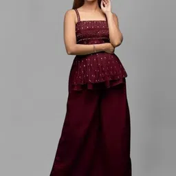 PARROT CREATION Embroidered A-Line Mirror Work Kurti With Sharara And Dupatta-image-2
