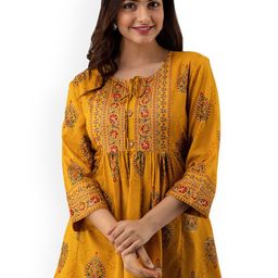 DMP FASHION Floral Printed Tie-Up Neck A-Line Kurtis-picture-57