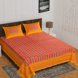 UNIBLISS Yellow & Red Geometric Cotton 144 TC Double Queen Bedsheet Set-2.15mx2.35m-22