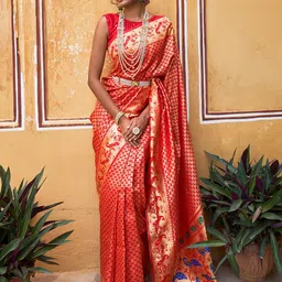 Janasya Ethnic Motifs Zari Silk Blend Ready to Wear Paithani Saree-image-69