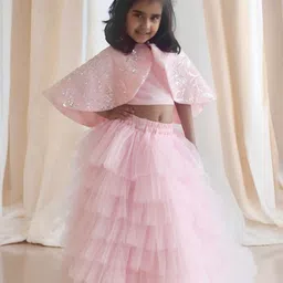 Fayon Kids Embellished Cape Sleeve Net Fit & Flare Maxi Dress-image-59