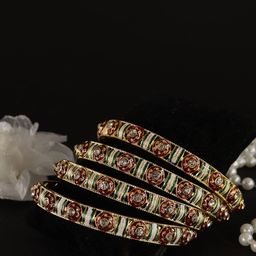 NMII Set Of 2 Gold-Plated Artificial Stone-Studded Bangles-3