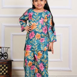 COTLAND FASHION Girls Floral Printed Regular Pure Cotton Straight Kurta with Palazzos-image-43