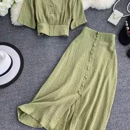 Alamode By Akanksha Green Roger Buttoned Co-Ord Sets-image-99