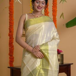 TEEJH Traditional Solid Tissue Kasavu Saree-image-19