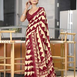 AMRUTKALA SAREES Printed Pure Cotton Block Print Saree With Blouse-picture-6