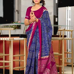 Pandadi Saree Block Printed Sarees with Unstitched Blouse Piece-53