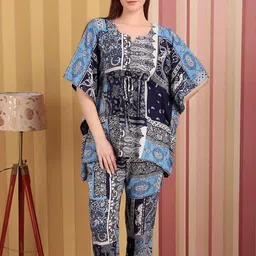 DARVI Printed Notch Neck Kaftan Tunic With Trousers-picture-15