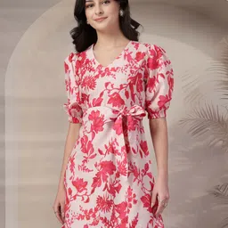 Style Quotient Floral Print Puff Sleeve A-Line Dress-image-62