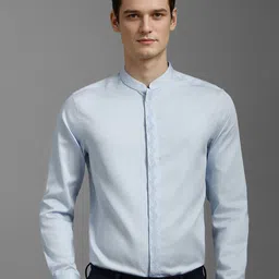 Louis Philippe Men Slim Fit Band Collar Solid Cotton Formal Shirt-picture-45