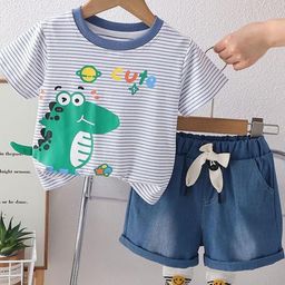 POP STREET KIDS Boys Striped T-shirt With Shorts-image-12