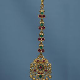 Diksha collection Brass-Plated Stone-Studded & Beaded Maang Tikka-image-77