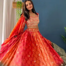 NARI DREAM Embroidered Sequinned Ready To Wear Lehenga & Unstitched Blouse With Dupatta-picture-11