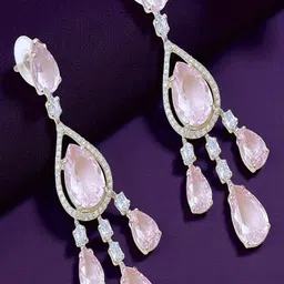 AccessHer Women Silver-Tone Pink Teardrop Crystal Dangle Earrings with Sparkling Stone-picture-36