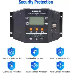 30A PWM Solar Charge Controller: 12V/24V Auto-Sensing Battery Regulator For Off-Grid Solar Power Systems - RS520630A PWM Solar Charge Controller: 12V/24V Auto-Sensing Battery Regulator For Off-Grid Solar Power Systems - RS5206 image 4