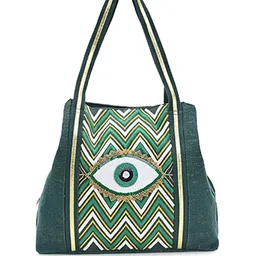 BohoGirl Evil Eye Embellished Structured Cotton Handheld Bag-49