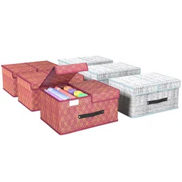 Kuber Industries Maroon & Grey 6 Pieces Foldable Double Lid Multi-Utility Organisers image 2