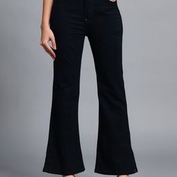 HERE&NOW Women Black Solid Casual Bootcut Mid-Rise Jeans-picture-21