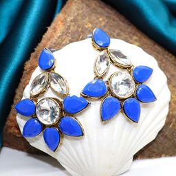 Dhivara Copper-Plated Artificial Stones Studded Contemporary Drop Earrings-image-51