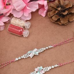 MEIRA JEWELLERY Set Of 2 Stones Studded Thread Rakhi With Roli Rice & Greeting Card-image-36