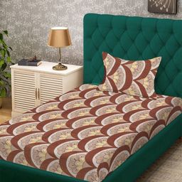 Myntra Elegant Homes Brown & Yellow Printed 300 TC Single Bedsheet Set 2.25 m x 1.50 m-image-76